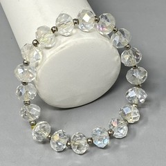 Vintage Aurora Borealis Crystal Glass Beaded Bracelet Stretch Faceted 6″