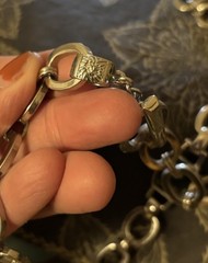 Vintage Anne Klein Silver Tone Chain Link Long Necklace With Green Blue Glass