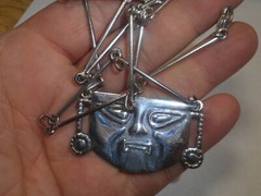 Face of Man Sticking His Tongue Unusual NECKLACE Signed ANDES Vintage Sterling