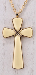 Vintage 1970’s Avon “Juliet” Cross Pendant Necklace Ivory Color, Gold Tone Chain