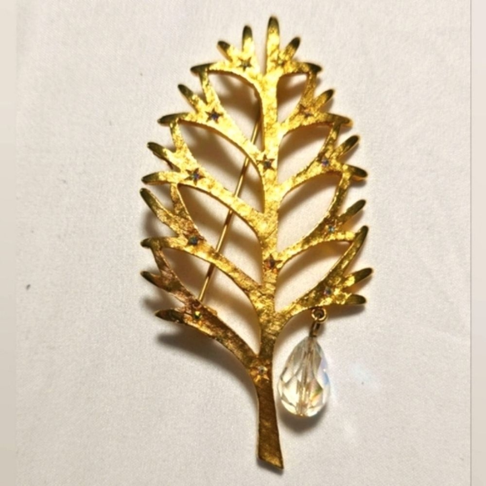 Mylu Christmas Tree Pin Brooch Pear Dangle Book Piece MID CENTURY MODERN Vintage