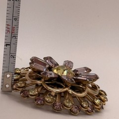 VTG Mid Century Starburst Snowflake Rhinestone Brooch Pin lavender Yellow jewelr