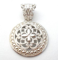 Sterling Silver Open Work Round Pendant Italian Vintage Slide For Necklace