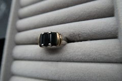 Vtg Two Tone Sterling Silver Gold & Black Onyx Baguette Ring Pranda Thailand