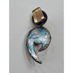 Andrée Bazot Paris Enamel Cuff Bracelet Earrings Blue Poured Glass Demi Parure