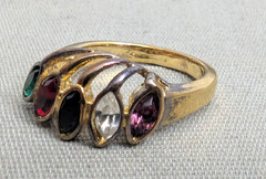 VTG Designer Lind 14K Gold Plate H.G.E. 5 Birthstones Ring Gemstones – Size 7