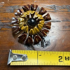 Vintage 1960s Enamel Flower Brooch Pin Brown Mustard Yellow Black 1.5”