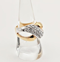 Vintage Gold Plated CZ X Cocktail Ring Size 8 Two Tone Statement Ring
