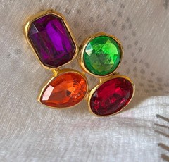 vtg mogul chunky gemstone cluster brooch clip on earrings set