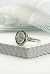 0.5Ct Art Deco Style Round Cut Lab-Created Diamond Sapphire Halo 925 Silver Ring
