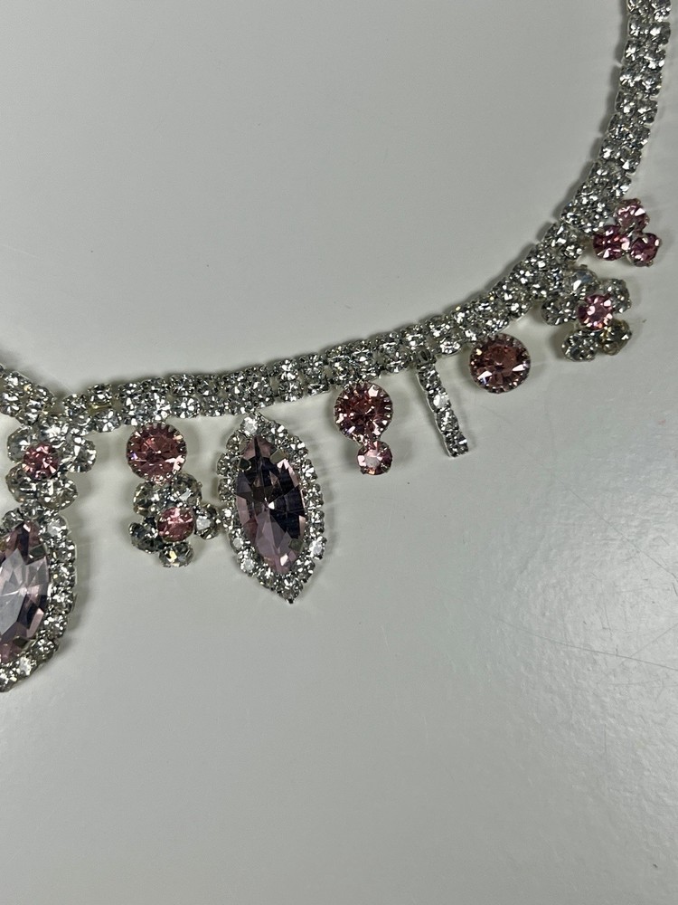 EISENBERG ICE Vintage Silver Tone Pink Rhinestone Crystal Choker Necklace
