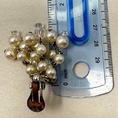 Vintage Imitation Pearl Dangle Drop Earrings Silver-Tone Mid Century Clip-on