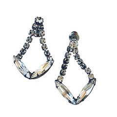 Vintage Rhinestone Earrings Prong Set Dangling Pierced Studs