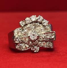 1970s Fine Platinum Over 1.5CT in Diamonds Retro Ring Size 6