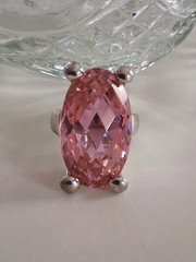 Vtg Faceted Pink Topaz Quartz Statement Ring & Pendant Set Sz 8 Sterling Silver