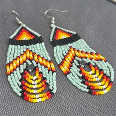 Tribal Earrings Seed Bead Handmade Multicolor Native American Boho Dangle 3” USA