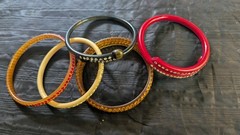 Antique/vintage celluloid rhinestone bracelet lot -5 RED BLACK ORANGE WHITE DECO