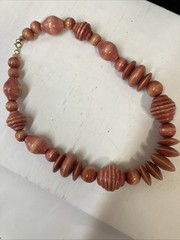 Vintage Large Wood Beaded Necklace 18”multi Shaped Beads Very Good Preowned