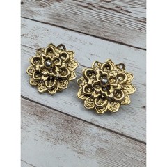 Vintage Clip On Earrings – 1.25″ Stunning Antique Gold Tone Statement Earrings
