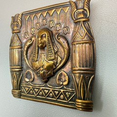 Vintage Egyptian Revival Brooch Art Nouveau Sphinx Goddess Brass Tone
