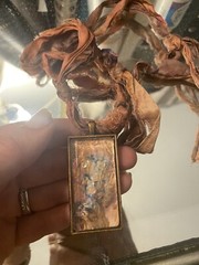 Painted Glass Copper Pendant With Tied Ribbon Necklace Bohemian Handmade
