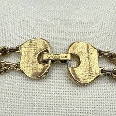 Vintage Goldette Trinket Locket Multi Strand Chain 30-42″ Blue Red Scrollwork