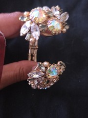 Signed Hobe Demi-parure Clamper AB Bracelet W/Earrings Gold Tone Set (Estate)