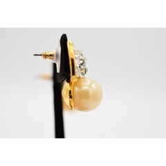 Vintage Crystal Bow Earrings Rhinestone Crystal Pearl Gold Tone 1990s 90s BinAG