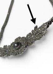 Vintage Silvertone Oak Leaf Rhinestone Necklace Gray Faux Pearl Collar Choker