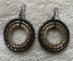 70s Metallic 3 Circle Dangle Statement Earrings- Silver & Gold~ 1-3/4” Circular