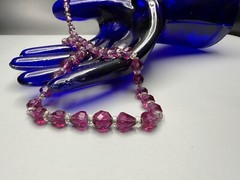 Czech Deep Fuchsia Pink & Clear Faceted Graduated Bead Necklace Vintage 17” 30g
