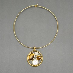 Vintage Joan Rivers Tiger Eye Omega Necklace 12″ Gold Choker Pendant