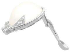 Vintage Art Deco Style Mabe Pearl & Diamond 9k White Gold Earrings
