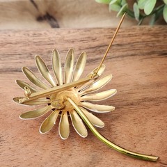 Vintage Original by Robert Enamel Daisy Brooch White Yellow Flower Mod 60s Pin