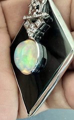 Platinum 8.5CT Opal, 0.60CTW Diamond & Onyx Pendant(BU34)