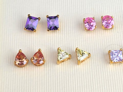 Vintage multi Rhinestone & Gold Tone Posts Pierced Earrings