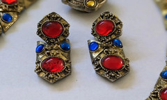 Vintage Mughal Gripoix Poured Glass Necklace Earrings Bracelet Button Cover Set