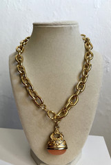 Vintage Orange Cab Fob Charm Necklace
