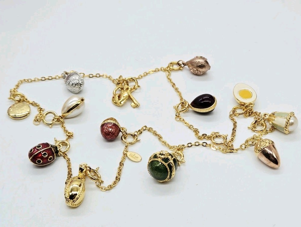 Joan Rivers Faberge Egg Necklace Collection 13 Different Vintage Charms 29 in