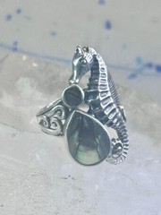 Vintage Seahorse ring animal abalone band size 6 sterling silver women