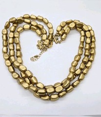 Vintage Beaded Layered Necklace Gold tone nugget Beads Matte 21 in