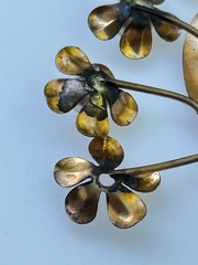 Vintage Floral Spray Brooch Pin Copper Brass Tone Faux Pearl Mid-Century Style