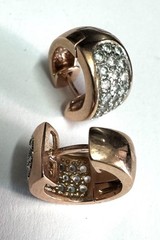 Vintage PAJ CZ China Rose Gold Tone Pave CZ Huggie Hoop Earrings