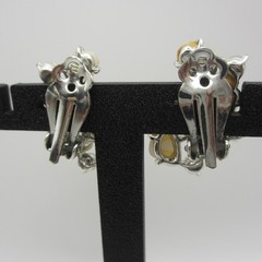Vintage Rhinestone Earrings Iridescent Enamel Silver Tone Clip On ONE MISSING AB