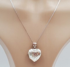 VTG 925 Heart Locket Necklace 18in Sterling Silver 6g Floral Etch Polished READ