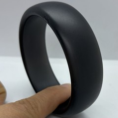 Vtg Matte Black Semi-Translucent Lucite Chunky Bangle Bracelet Round 8.5 in