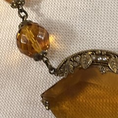 Vintage Czech Large Topaz Amber Faceted Crystal Bead Necklace Clip Earrings Set