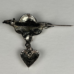 Vintage Silver Tone Cherub Angel Brooch Clear Rhinestone Dangle Heart Pin 1.75”