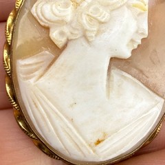 Vintage Cameo Brooch Carved Gold Tone Pendant Bale
