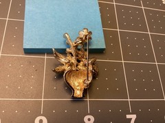 Vintage Floral Flowers Blue Crystals Gold Tone Bouquet Vase Pin Brooch 2.7″ H
